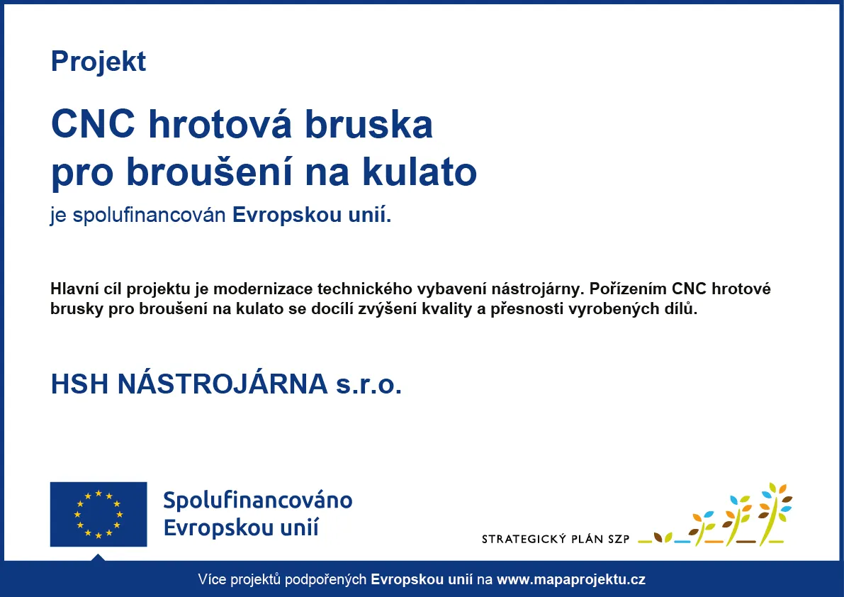 Osvědčení o povinné publicitě projektu CNC Hrotová bruska pro broušení na kulato