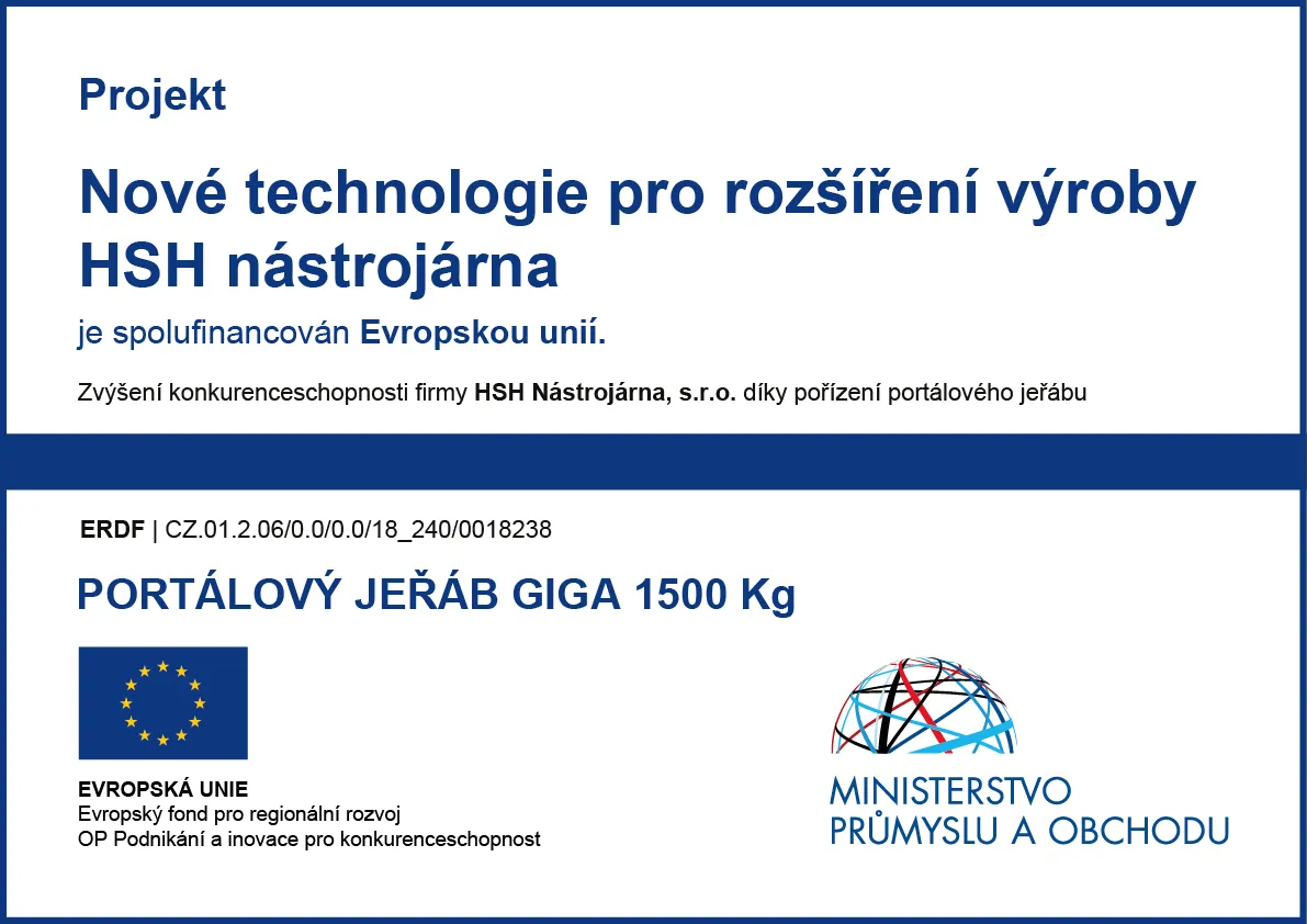 Osvědčení o povinné publicitě projektu portálového jeřábu GIGA 1500 kg Dotační titul